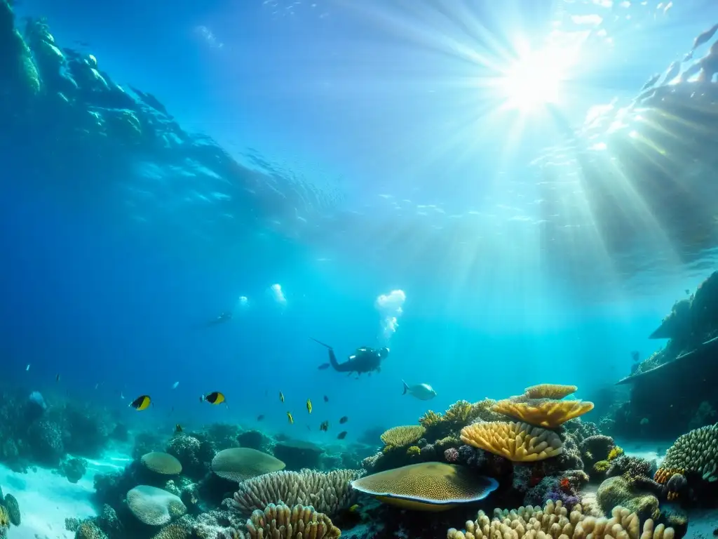 Vibrante arrecife de coral, con diversa vida marina y protección legal áreas marinas