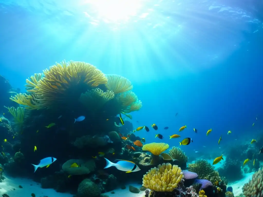 Vibrante arrecife de coral con diversa vida marina