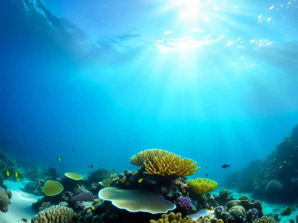 Vibrante arrecife de coral con diversa vida marina