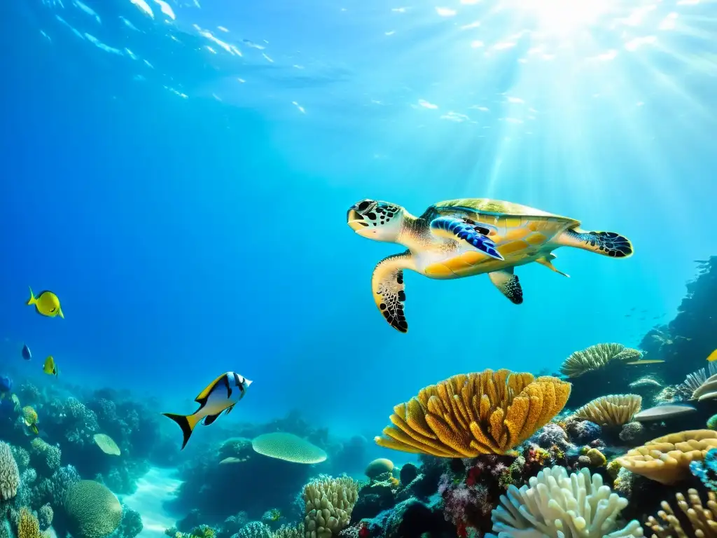 Vibrante arrecife de coral con diversa vida marina