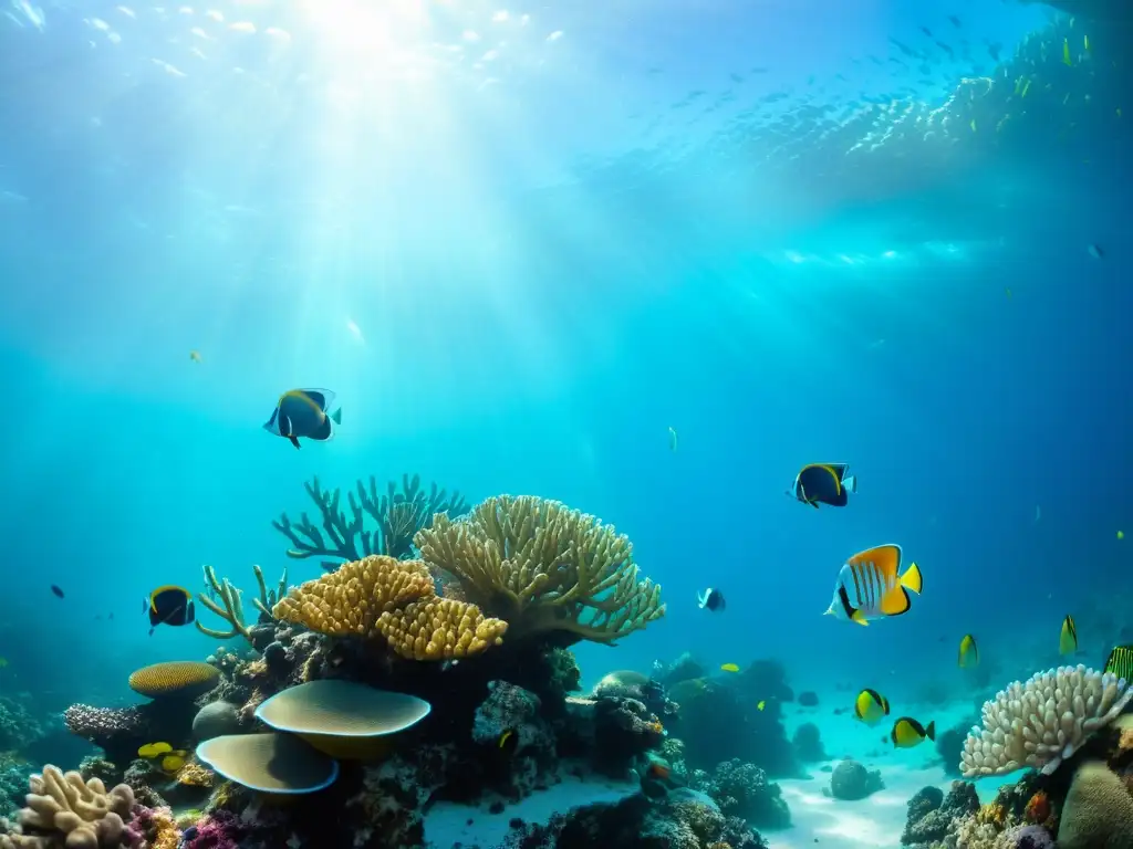 Vibrante arrecife de coral con diversa vida marina