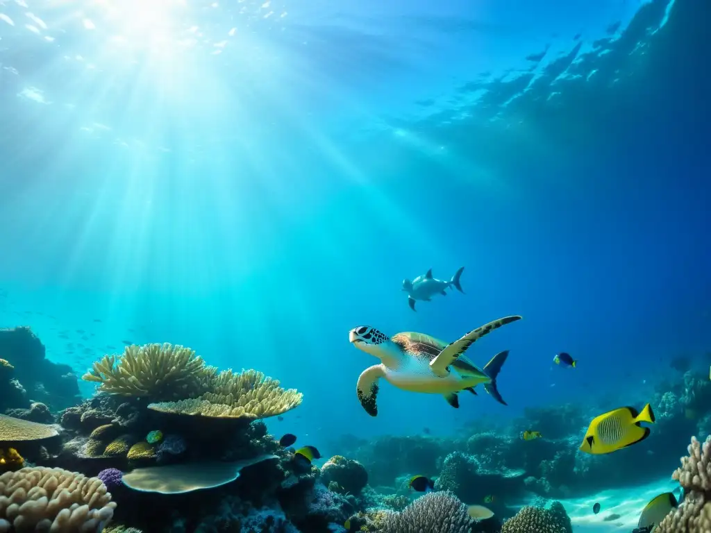 Vibrante arrecife de coral con diversa vida marina y mariscos sostenibles