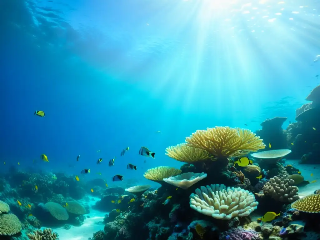 Vibrante arrecife de coral con diversa vida marina