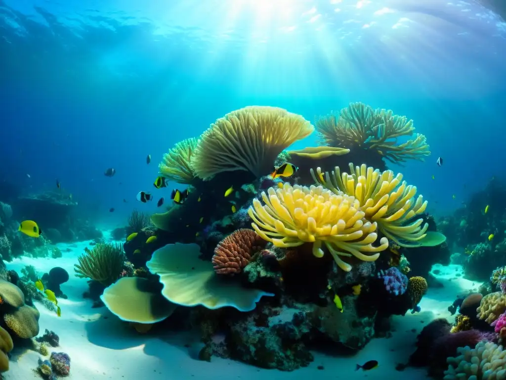 Vibrante arrecife de coral con diversa vida marina, oportunidades de inversión en energías marinas