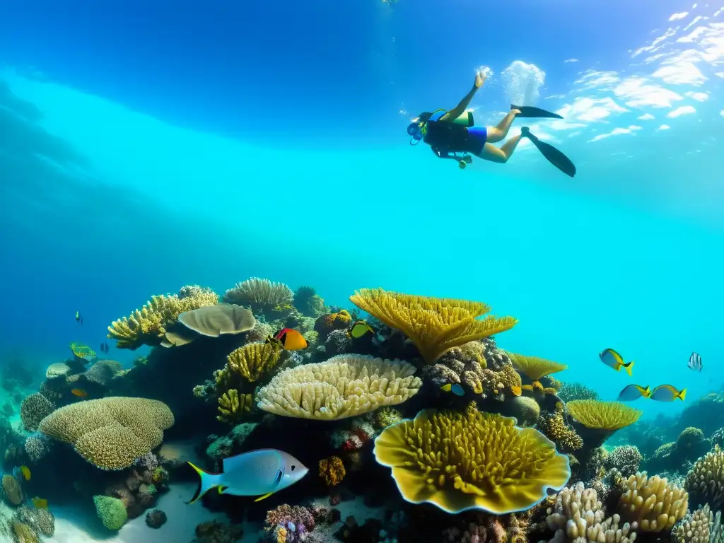 Vibrante arrecife de coral con diversa vida marina