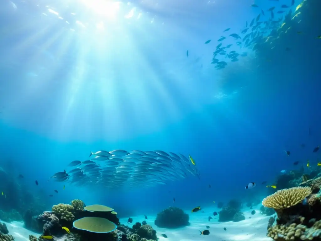 Un vibrante arrecife de coral con diversidad de peces nadando en aguas cristalinas