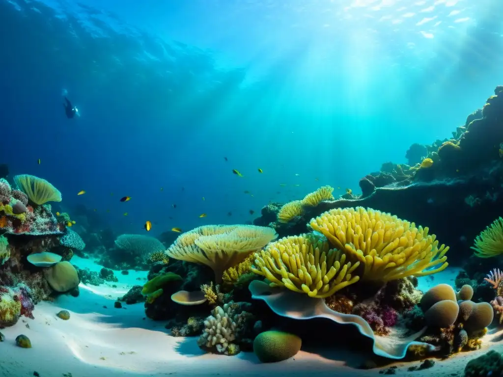 Vibrante arrecife de coral con diversidad de especies acuáticas