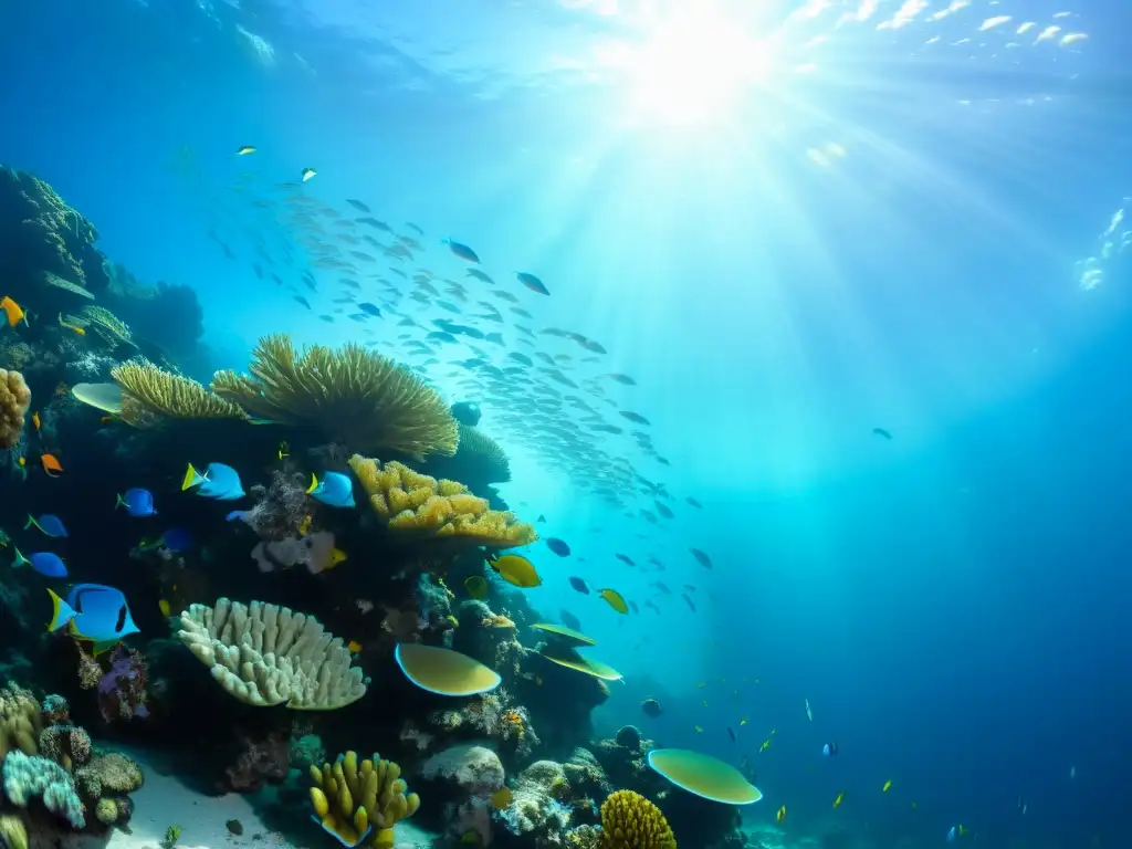 Vibrante arrecife de coral con diversidad de peces tropicales y vida marina