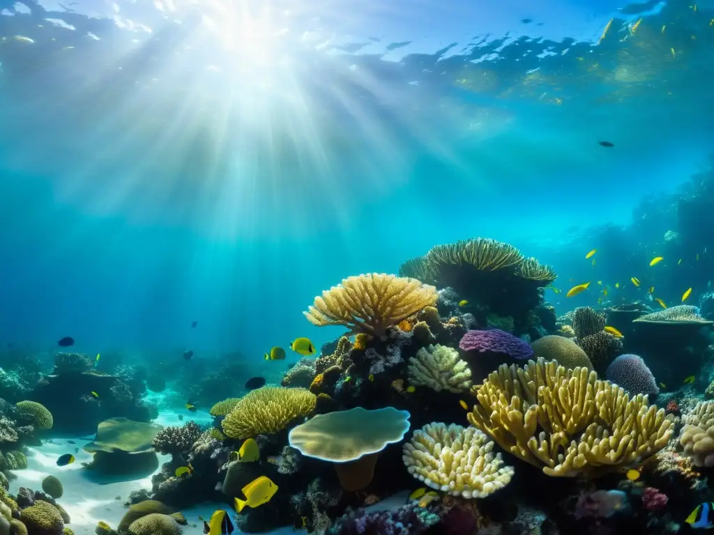 Vibrante arrecife de coral, diversidad marina y sostenibilidad en un mar cristalino, escena inmersiva de belleza natural