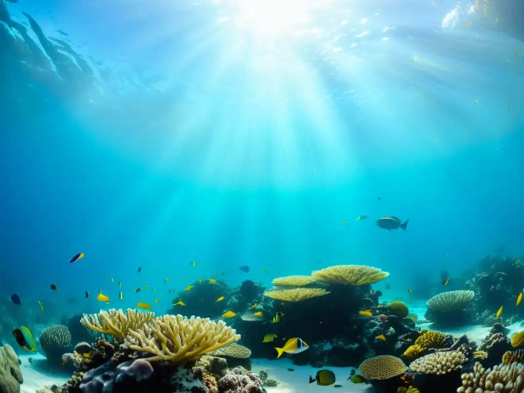 Un vibrante arrecife de coral con diversidad de peces y vida marina