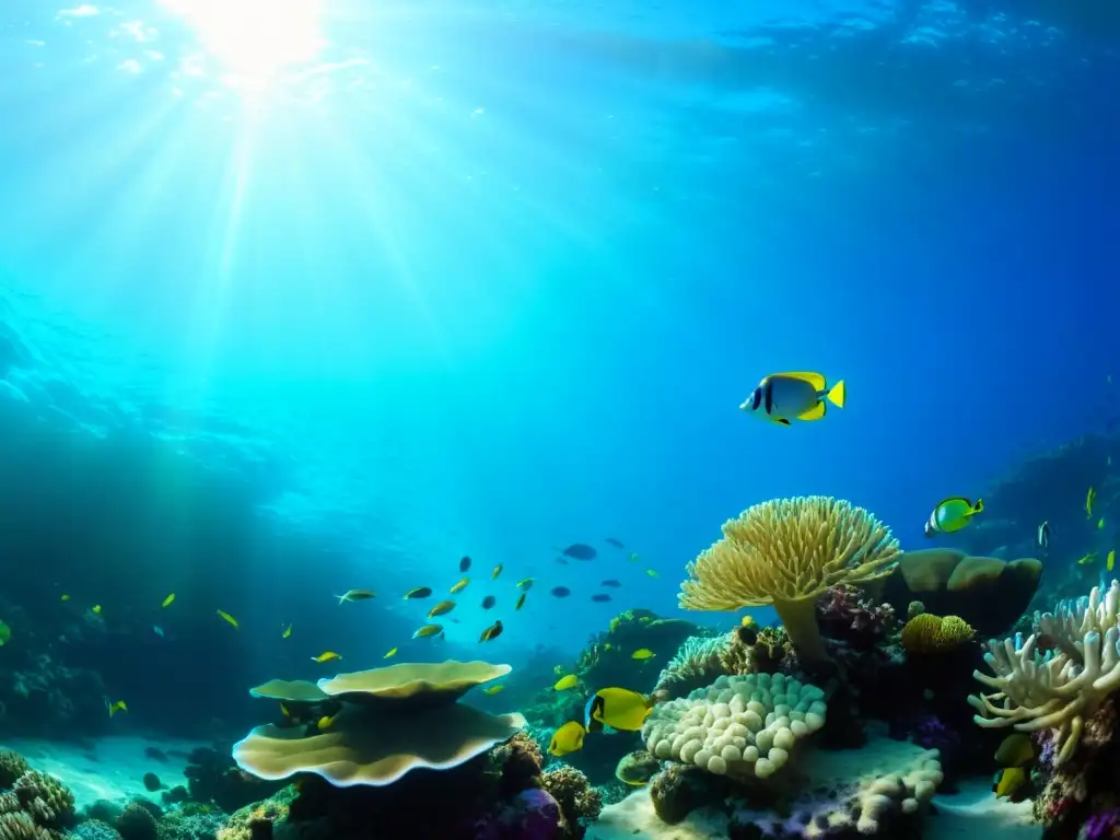 Vibrante arrecife de coral con ecosistema marino y sistemas de filtración de agua inspirados en el océano