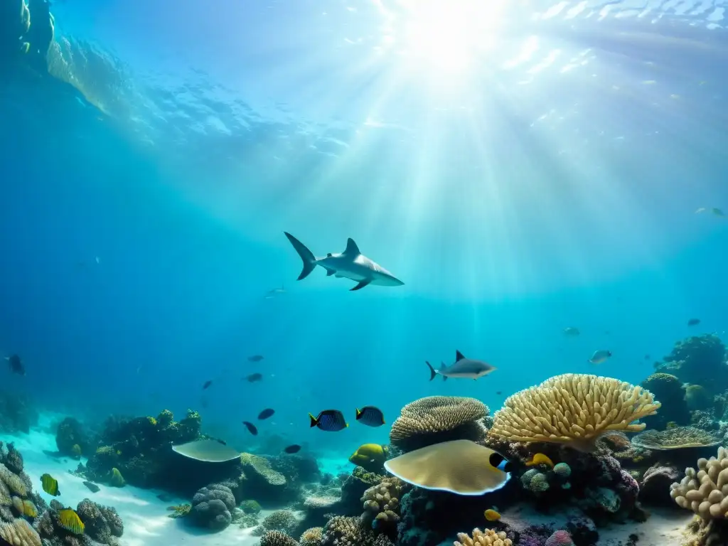 Vibrante arrecife de coral con especies de peces cartilaginosos, identificación especies peces cartilaginosos en arrecife de coral