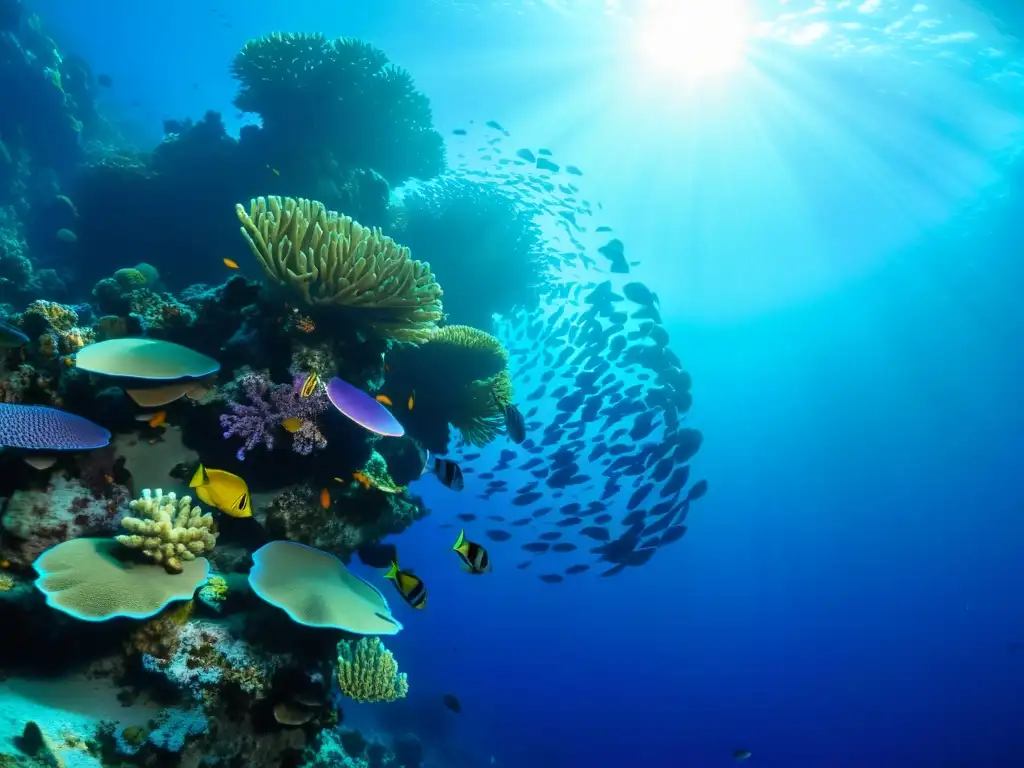 Vibrante arrecife de coral con estrategias legales para proteger la biodiversidad marina