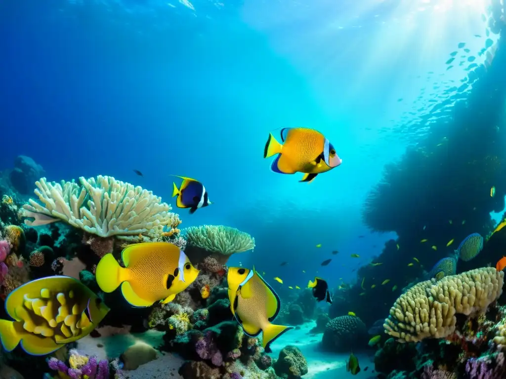 Vibrante arrecife de coral con fauna marina en impacto derrames petróleo, un espectáculo submarino cautivador