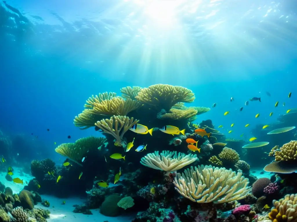 Un vibrante arrecife de coral, hogar de una diversa y colorida vida marina