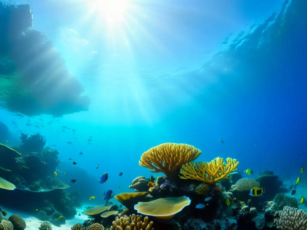 Un vibrante arrecife de coral lleno de vida marina y peces de colores