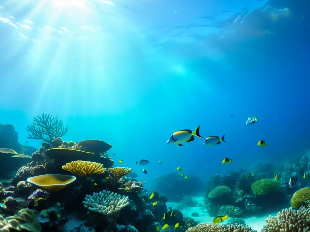 Un vibrante arrecife de coral lleno de vida marina bajo el agua