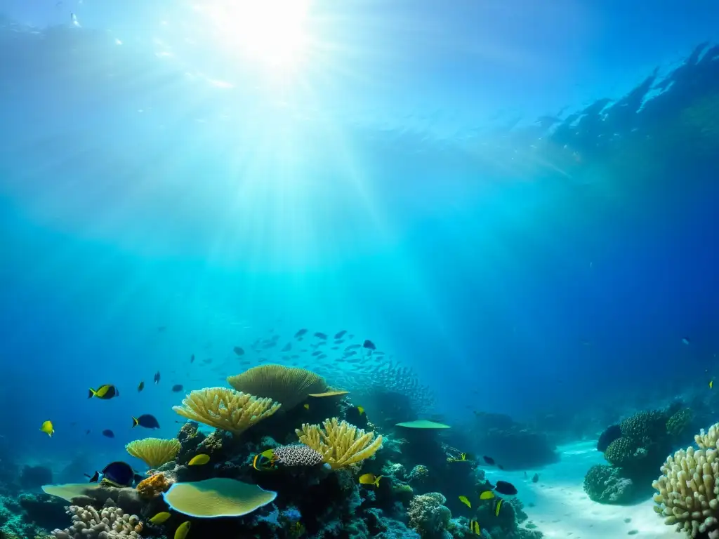 Un vibrante arrecife de coral lleno de vida marina bajo el agua