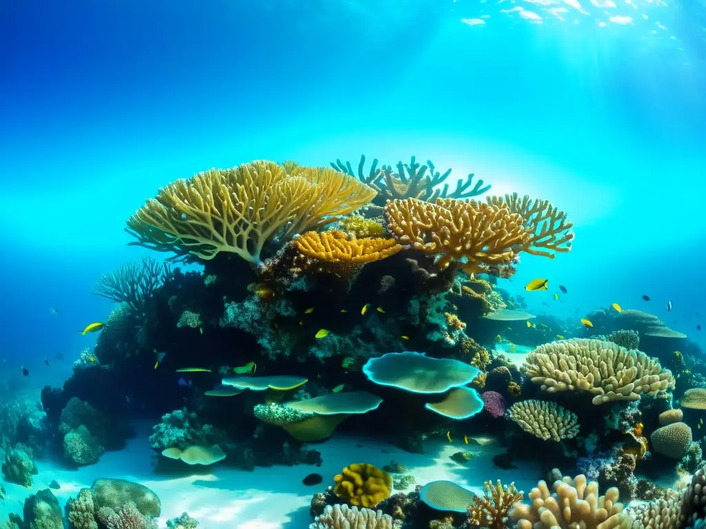 Un vibrante arrecife de coral lleno de vida marina, con impactantes colores y texturas