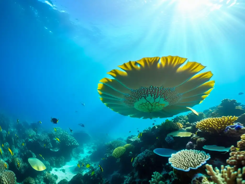 Un vibrante arrecife de coral lleno de vida marina oceánica en medio de la crisis climática