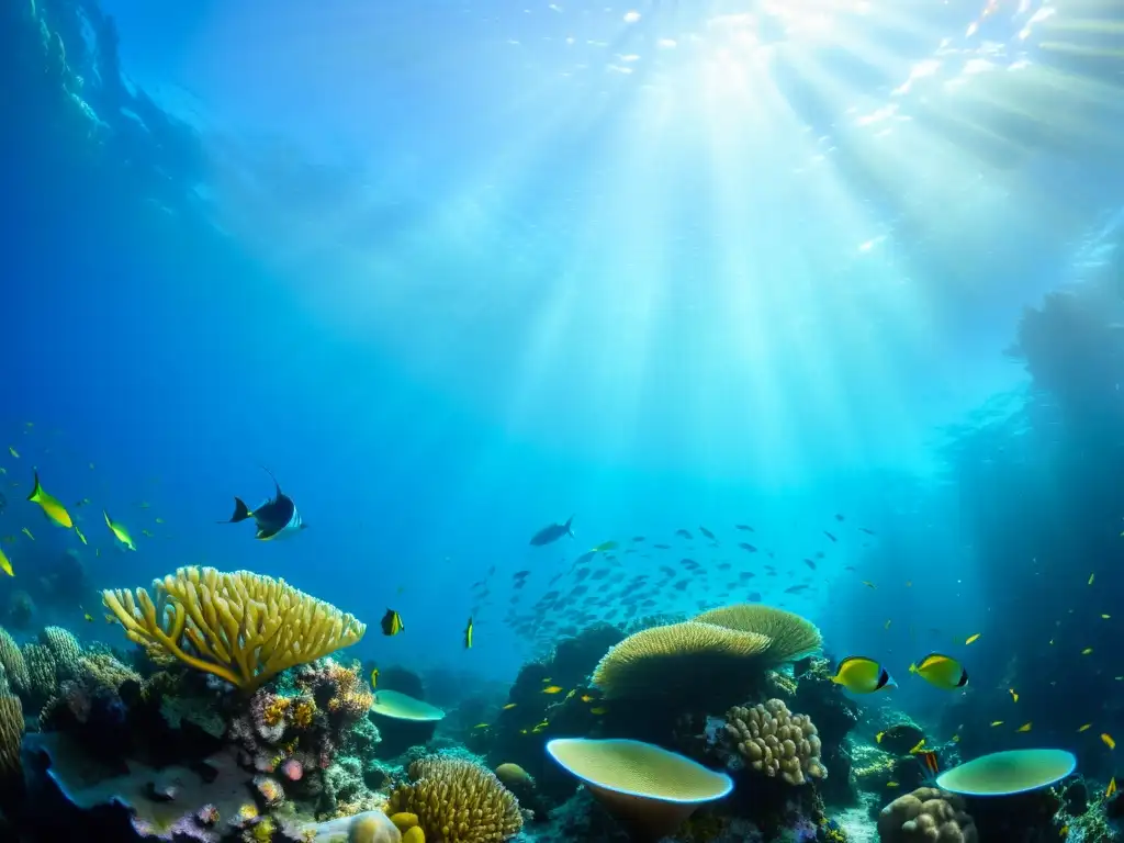 Un vibrante arrecife de coral lleno de vida marina en un entorno marino extremo