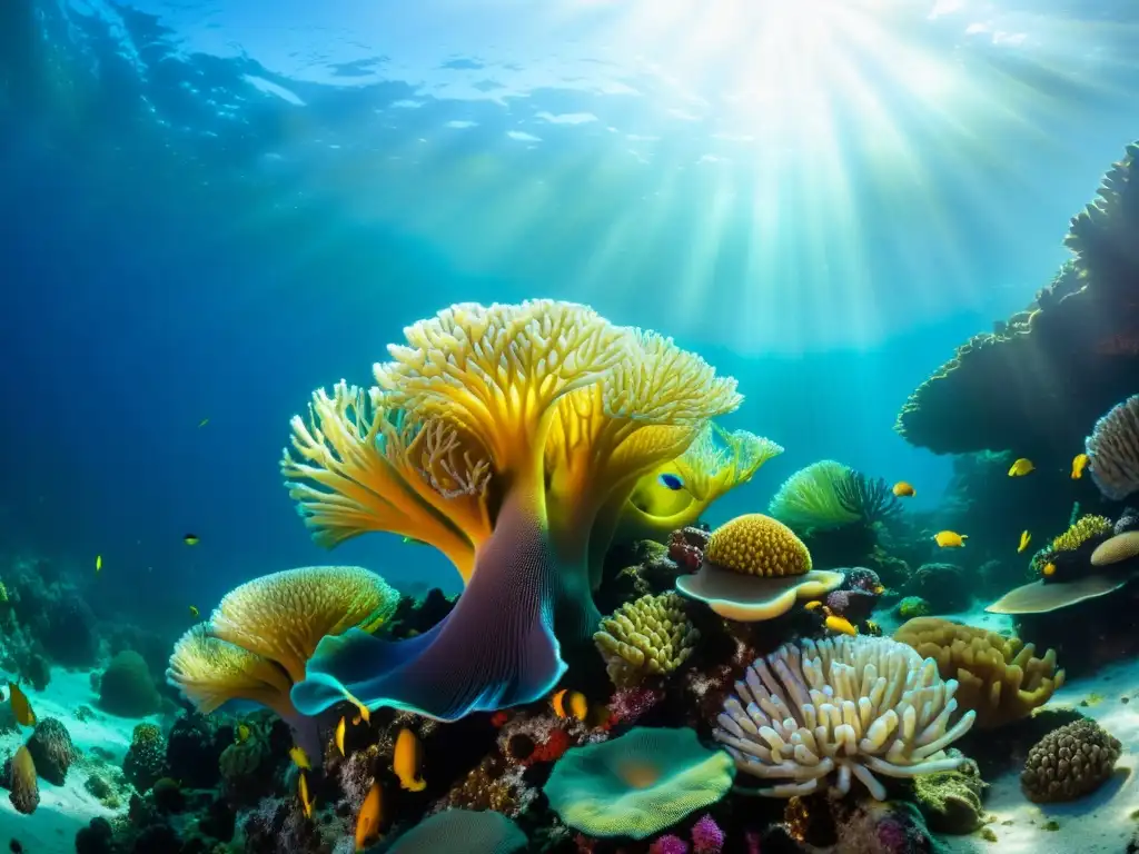 Un vibrante arrecife de coral lleno de vida marina, capturado en un taller de macrofotografía submarina