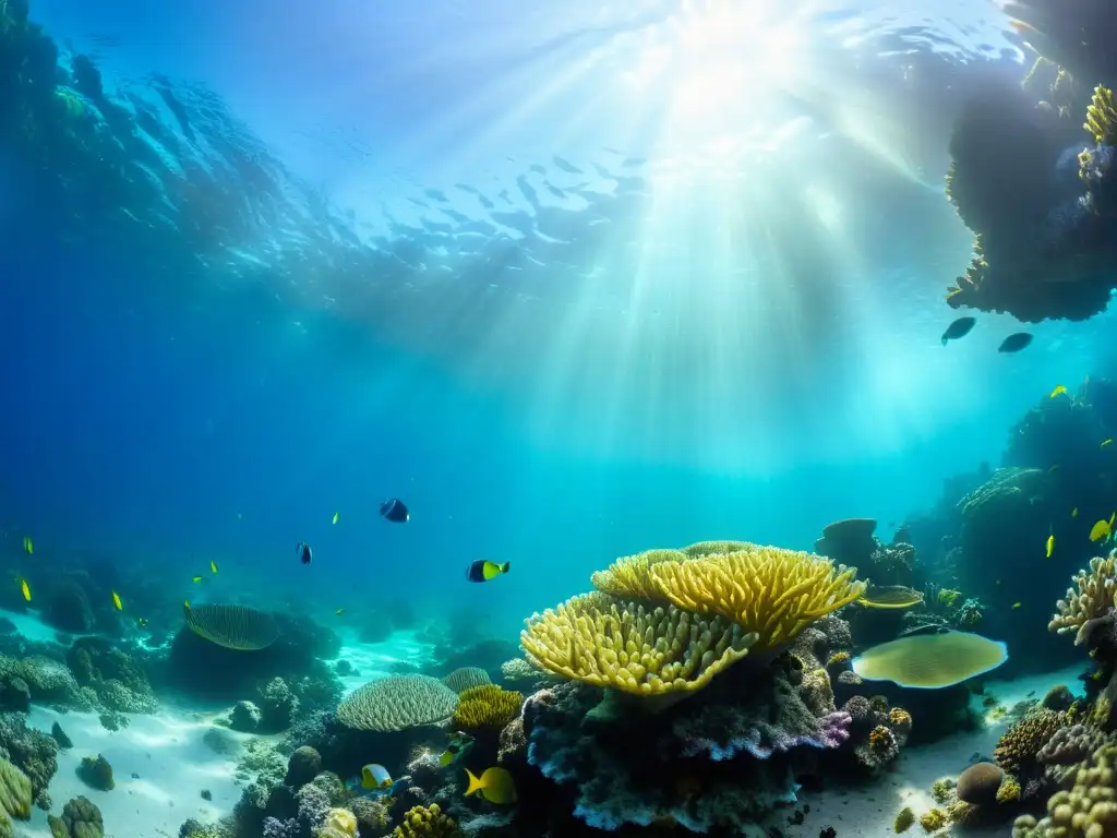 Un vibrante arrecife de coral lleno de vida marina, reflejo de la belleza y vitalidad del ecosistema marino