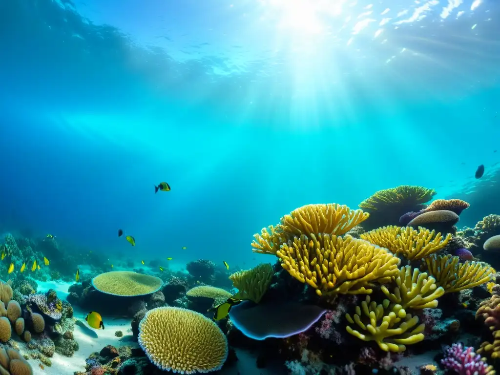 Un vibrante arrecife de coral en 8k, lleno de peces coloridos y plantas marinas, bajo el agua cristalina