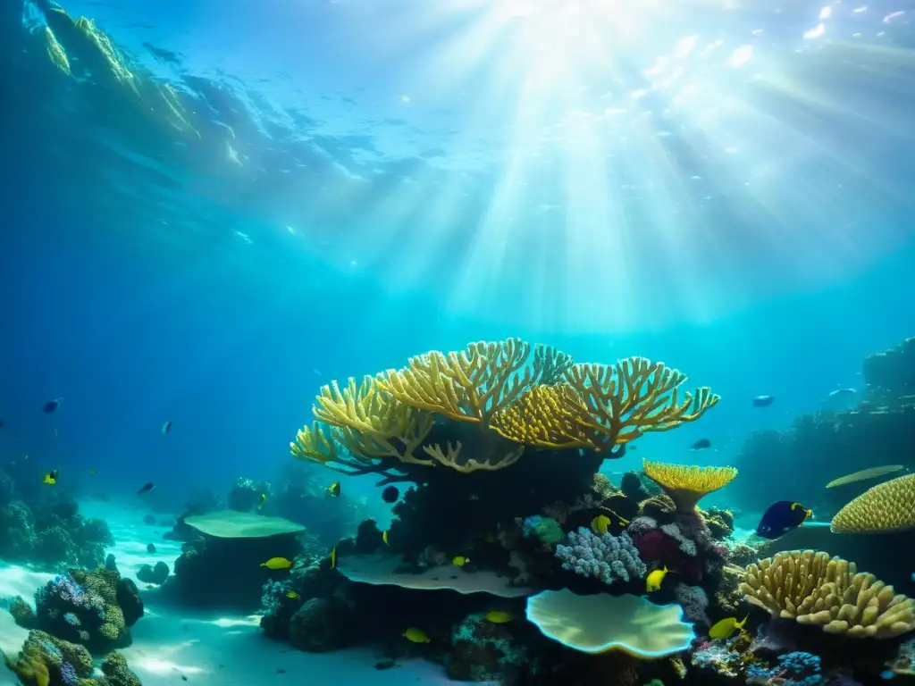 Un vibrante arrecife de coral bajo el mar, lleno de vida y coloridos peces