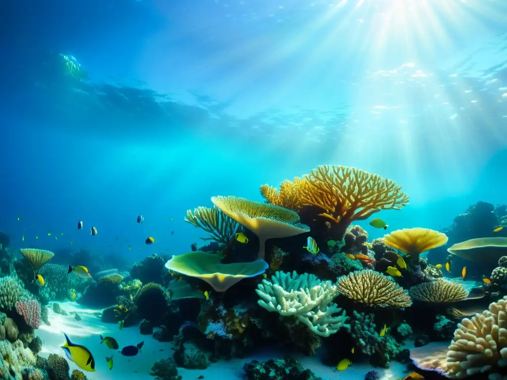 Un vibrante arrecife de coral bajo el mar, lleno de vida y color