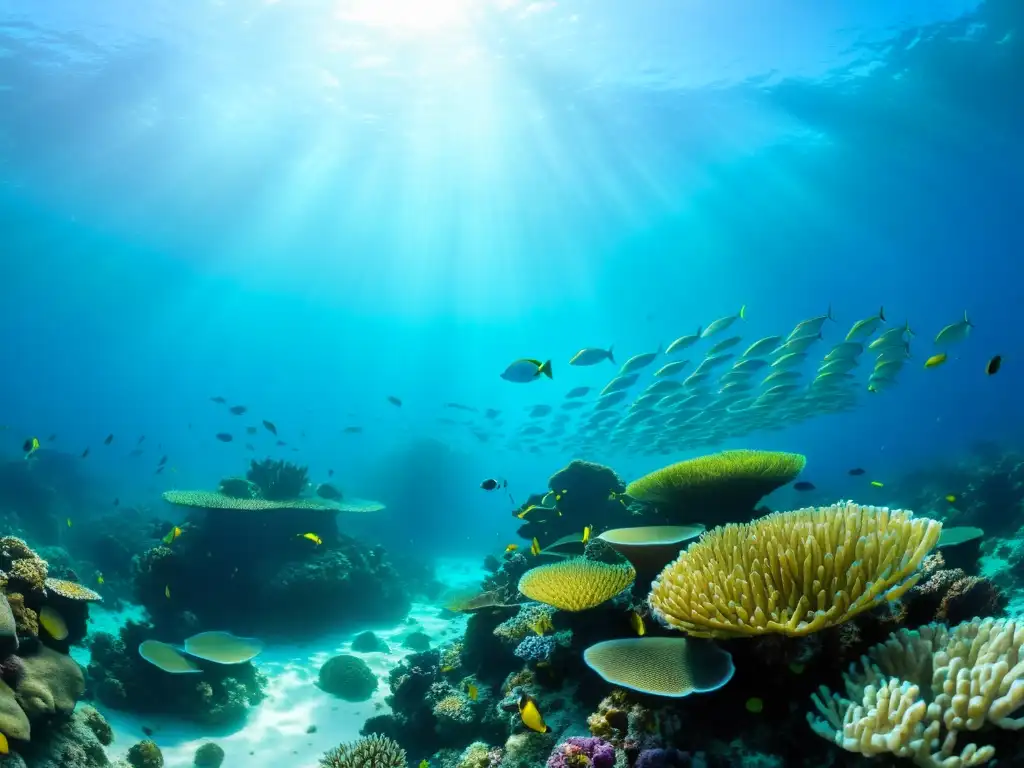 Un vibrante arrecife de coral bajo el mar rebosante de vida marina