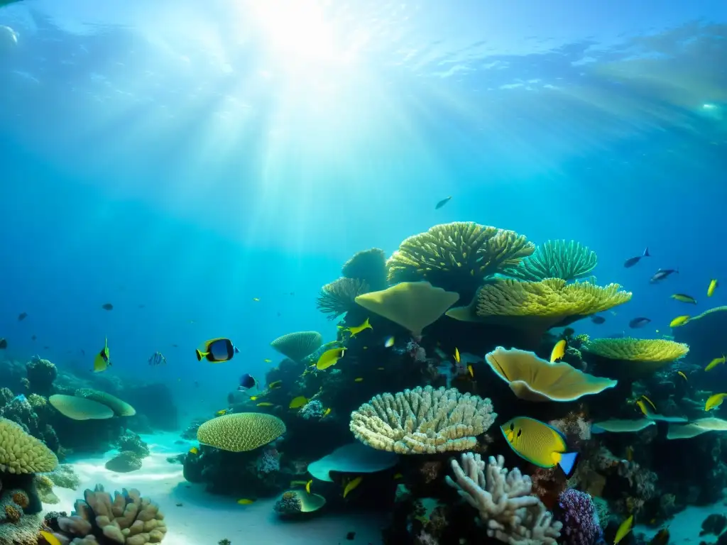 Un vibrante arrecife de coral bajo el mar, lleno de vida marina colorida