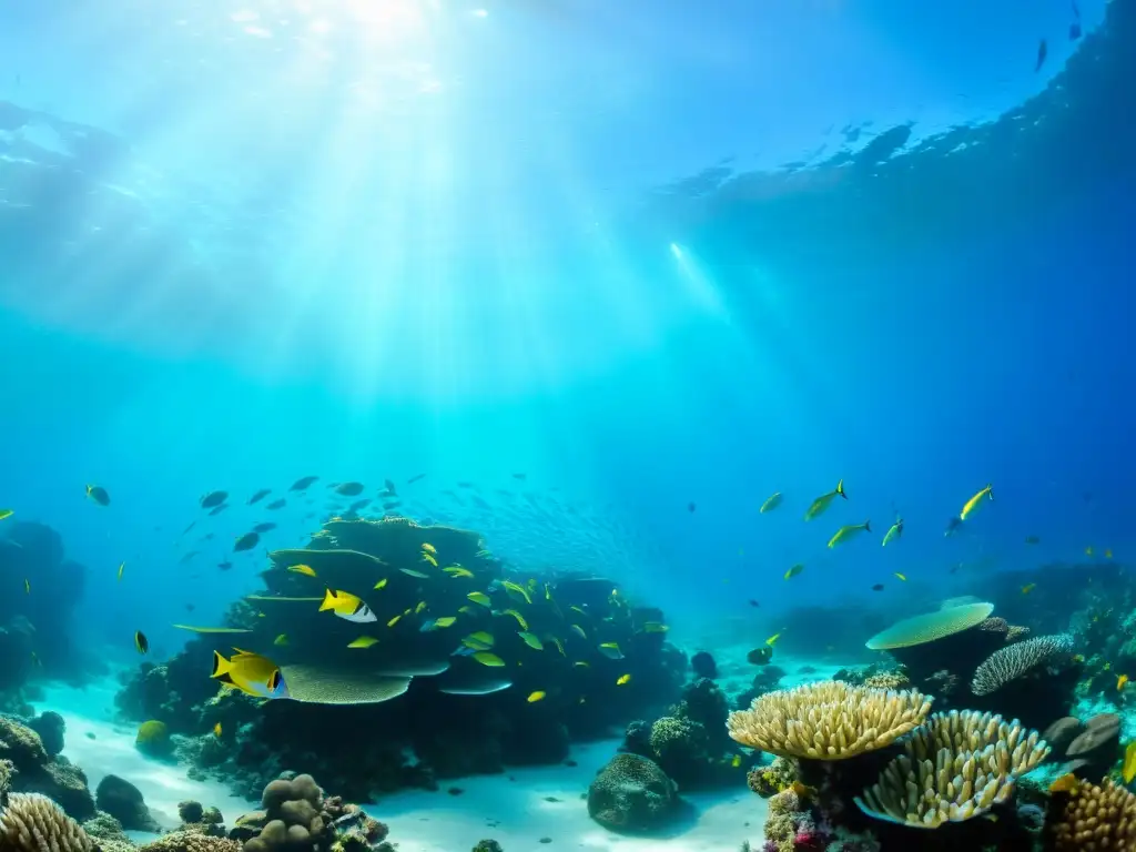 Un vibrante arrecife de coral bajo el mar, lleno de vida y coloridos peces