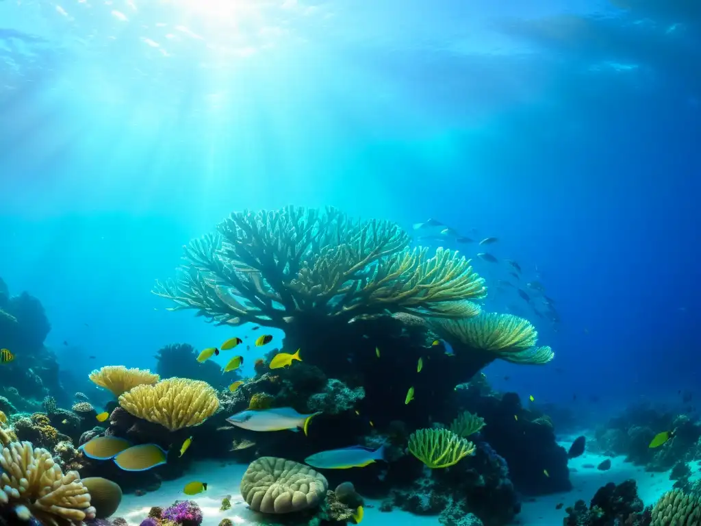 Vibrante arrecife de coral bajo el mar, hogar de vida marina