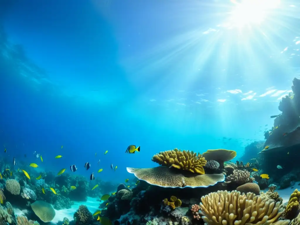 Un vibrante arrecife de coral bajo el mar, hogar de una diversidad de vida marina