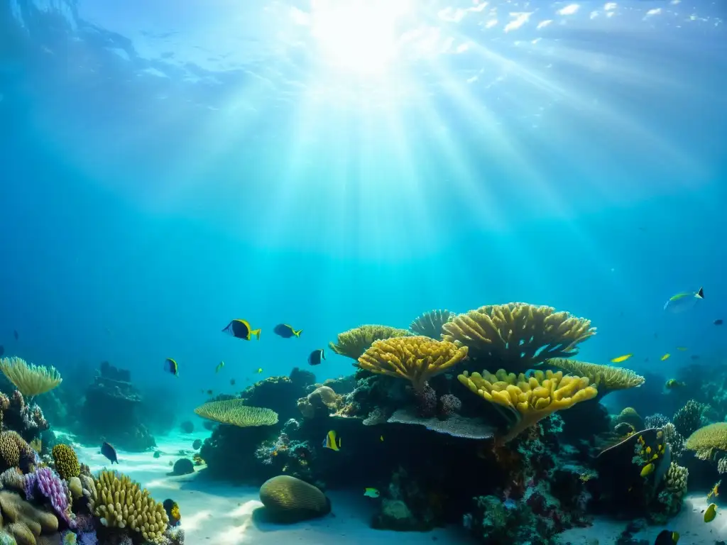 Vibrante arrecife de coral, vida marina y herramientas monitoreo acidificación océano en un escenario submarino sereno y cautivador