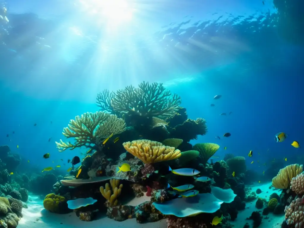 Vibrante arrecife de coral con microorganismos marinos sustentando la vida en la tierra