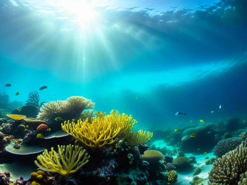 Vibrante arrecife de coral, microorganismos en competencia y depredación en el mundo marino