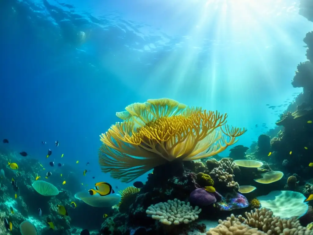 Vibrante arrecife de coral con minerales marinos poder curativo piel, flora y fauna marina en aguas cristalinas