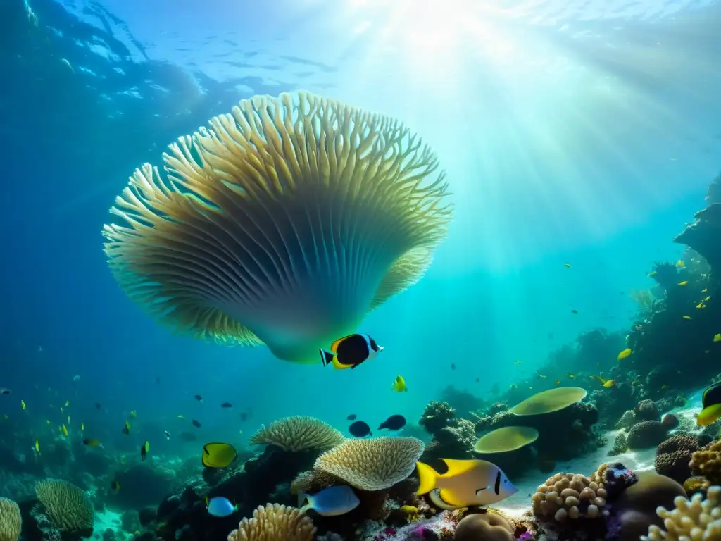 Un vibrante arrecife de coral con nuevas especies, saludando océanos en un impresionante paisaje submarino lleno de vida marina y coloridos peces