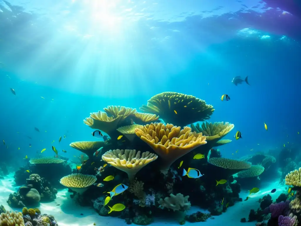 Vibrante arrecife de coral con peces de colores bajo el agua