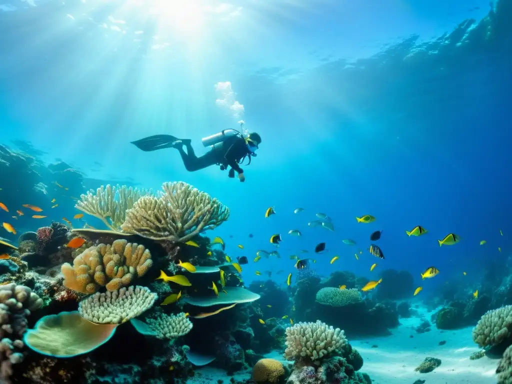 Vibrante arrecife de coral con peces coloridos y plantas marinas