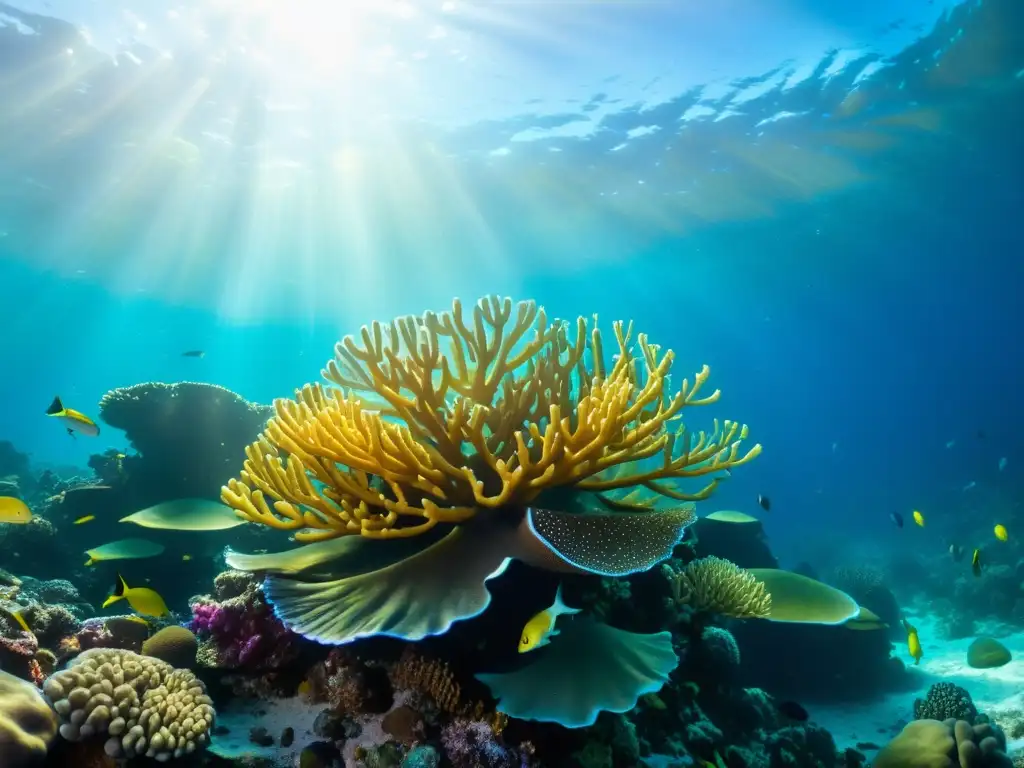 Vibrante arrecife de coral con peces de colores bajo el mar