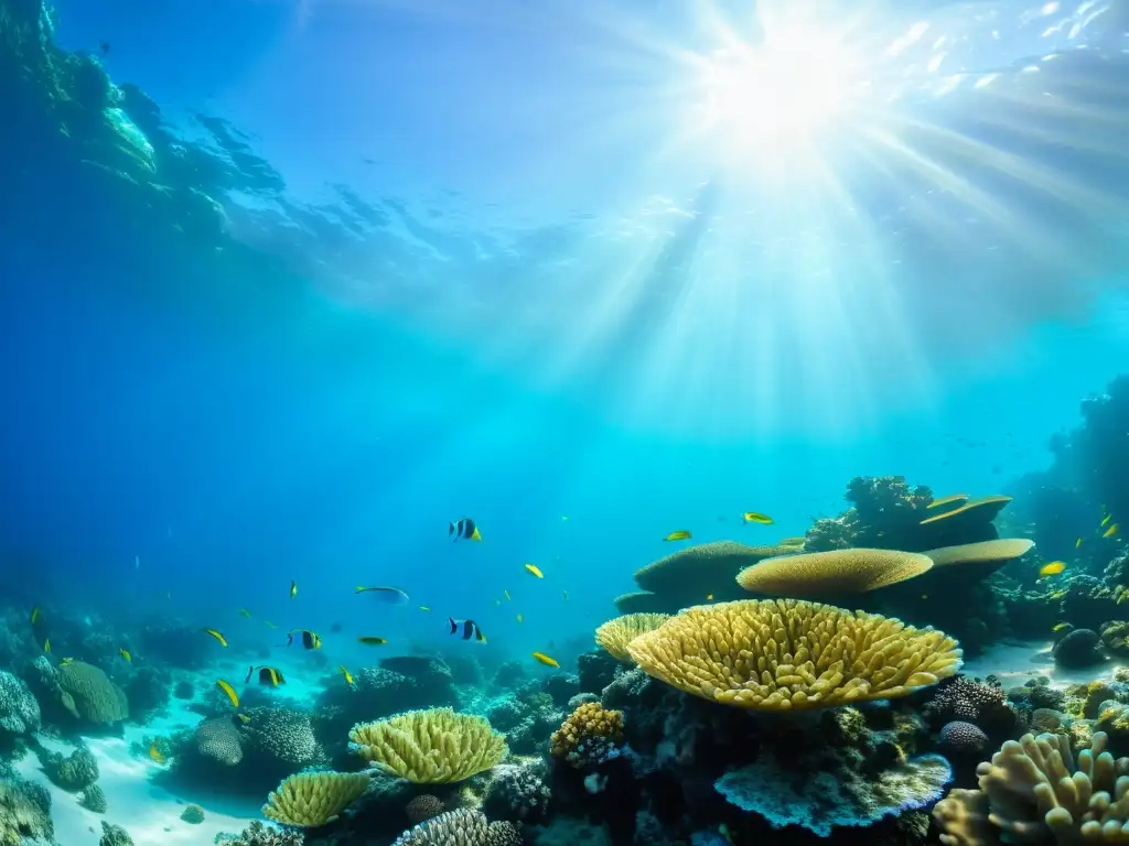 Un vibrante arrecife de coral con peces coloridos y vida marina, ideal para principiantes en buceo