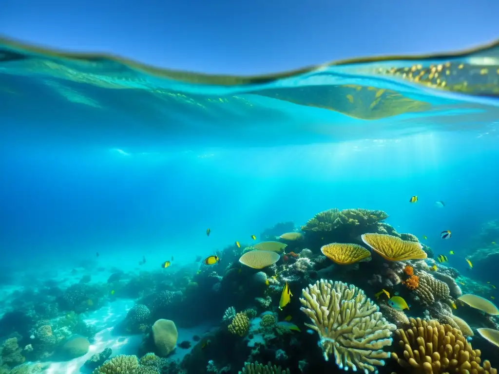 Un vibrante arrecife de coral con peces y vida marina, ideal para principiantes en destinos de buceo