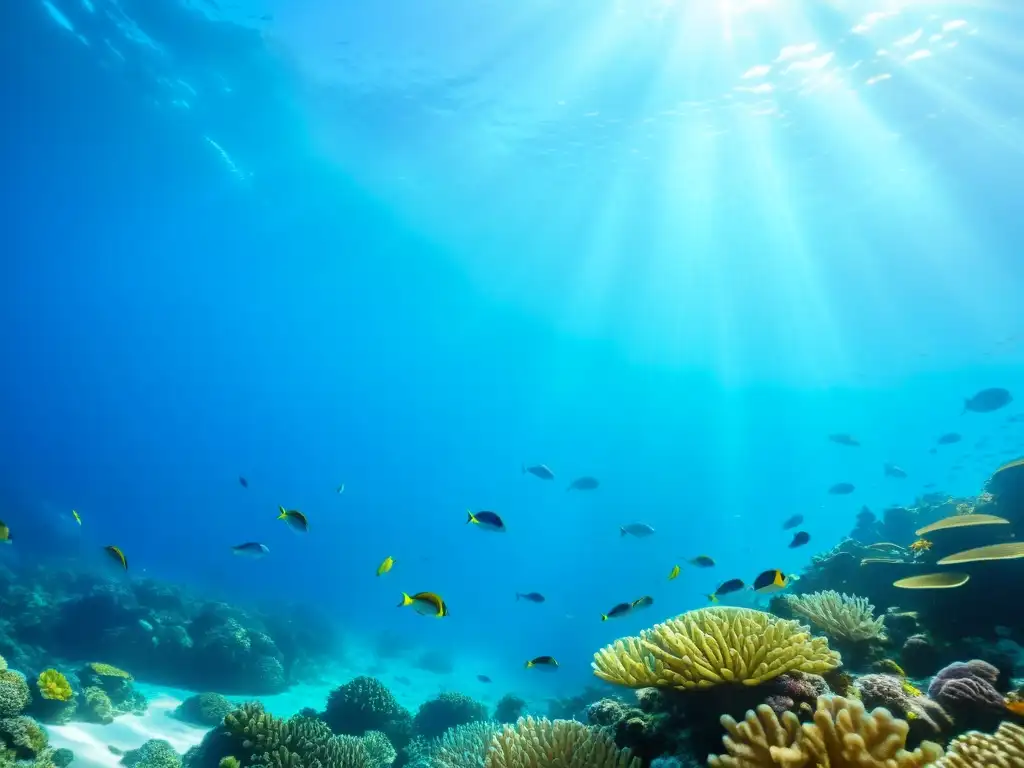 Un vibrante arrecife de coral con peces coloridos en aguas cristalinas