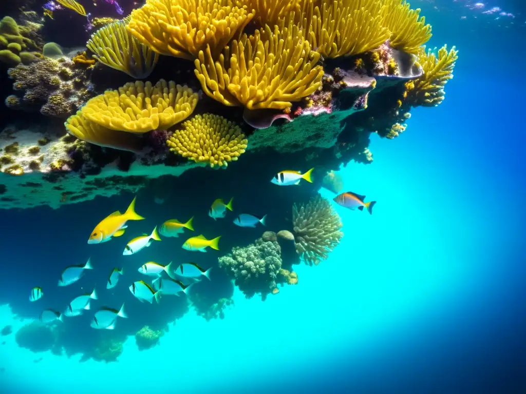 Vibrante arrecife de coral con peces multicolores y detalles nítidos