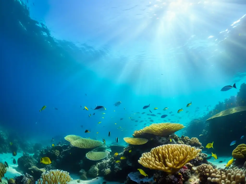 Vibrante arrecife de coral con peces coloridos bajo el agua, capturando la belleza submarina