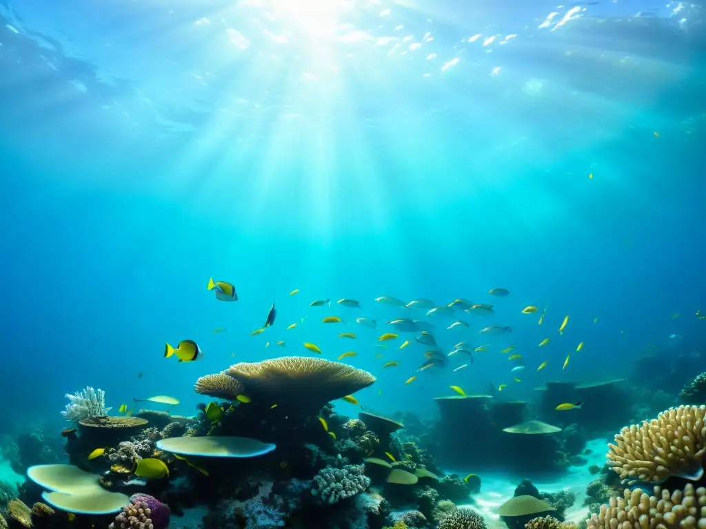 Un vibrante arrecife de coral con peces de colores y vida marina en su hábitat natural