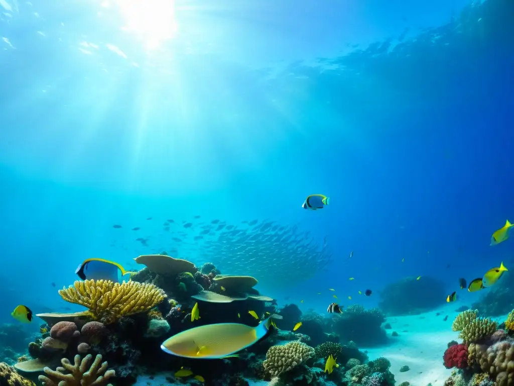 Vibrante arrecife de coral con peces tropicales en un impresionante paisaje submarino